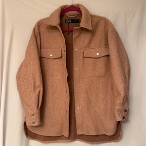 Zara Blush Wool Blend Oversized Shacket Snap Button Size S